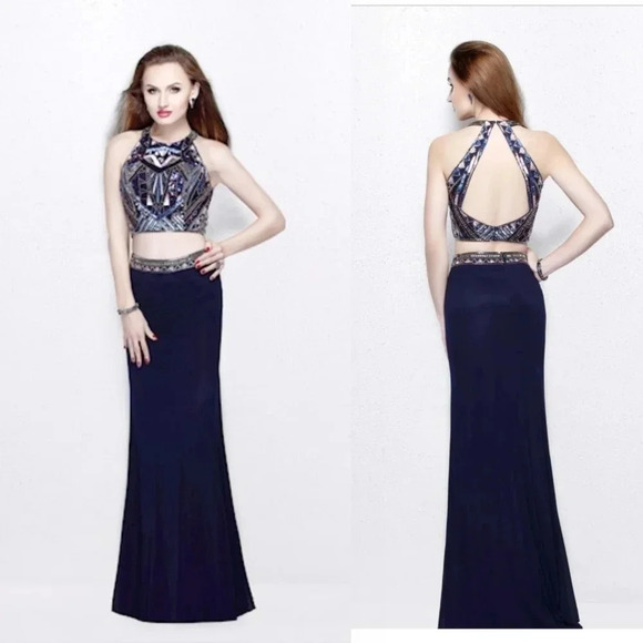 Primavera Prom Dress Size 10 NWT 2-Piece Beaded Style 1594 Midnight Couture - Picture 1 of 16